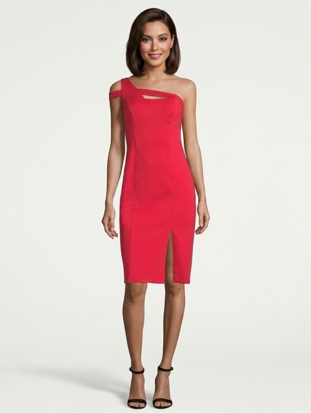 NEW Aidan Mattox Fitted Cocktail One Shoulder Dress Red Fire Party Evening Sz 8